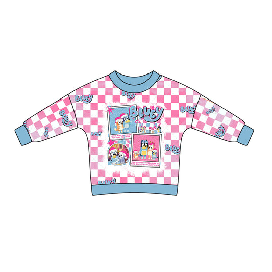 8.12 custom each style moq 5 eta 4-6week Sibling Sister baby girls clothes Christmas cartoon dog blue long sleeve top and long sleeve romper match family design