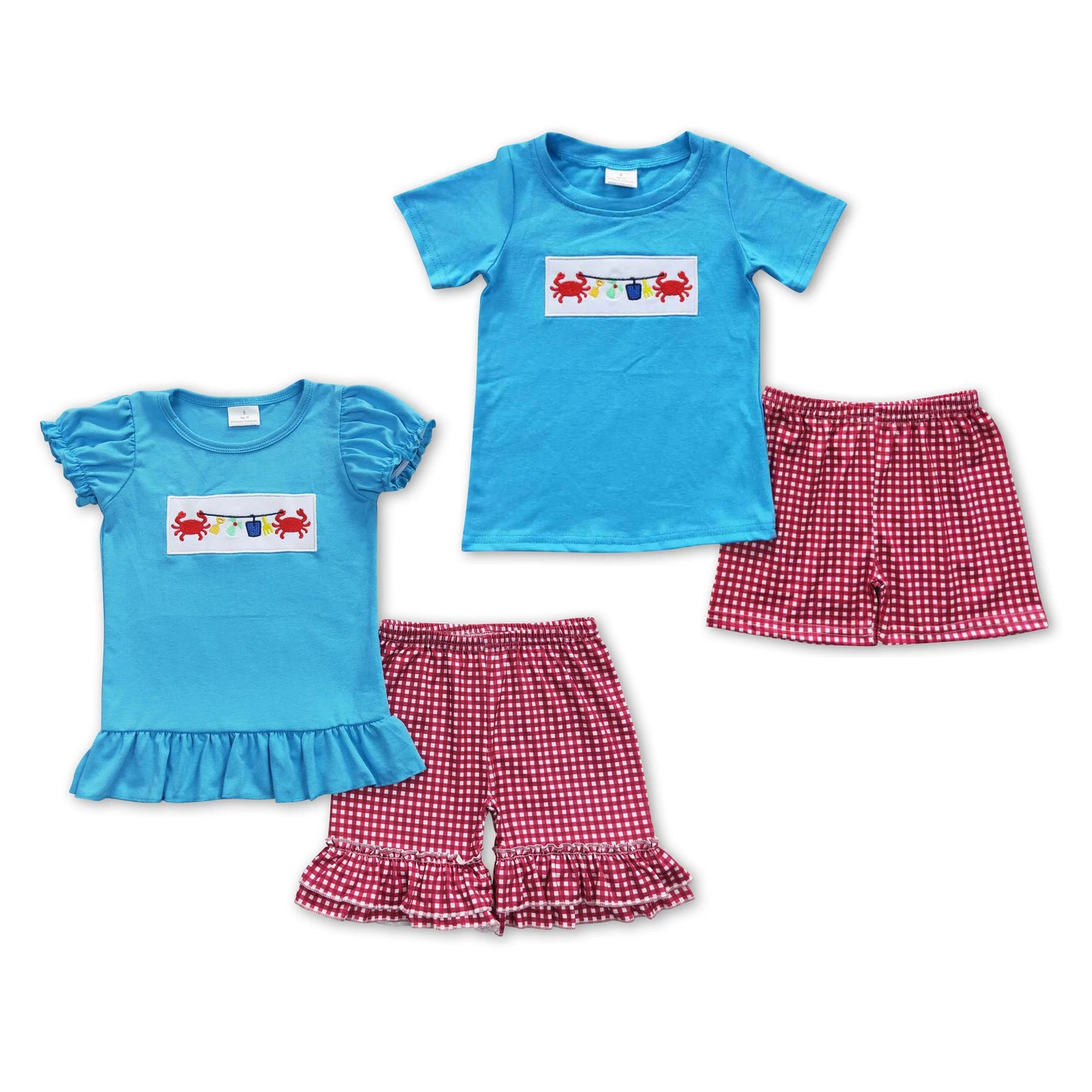 RTS NO MOQ Embroidery short-sleeved shorts suit & short-sleeved sets and romper