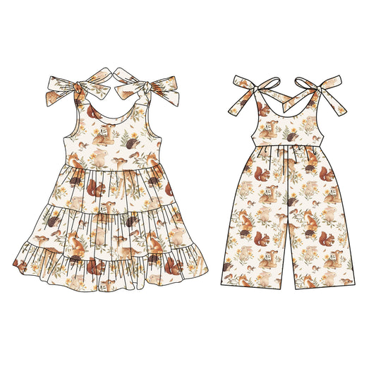 3.15 custom each style moq 5eta 4-6week Sibling Sister animal baby girl short sleeve dresses and jumpsuit match design