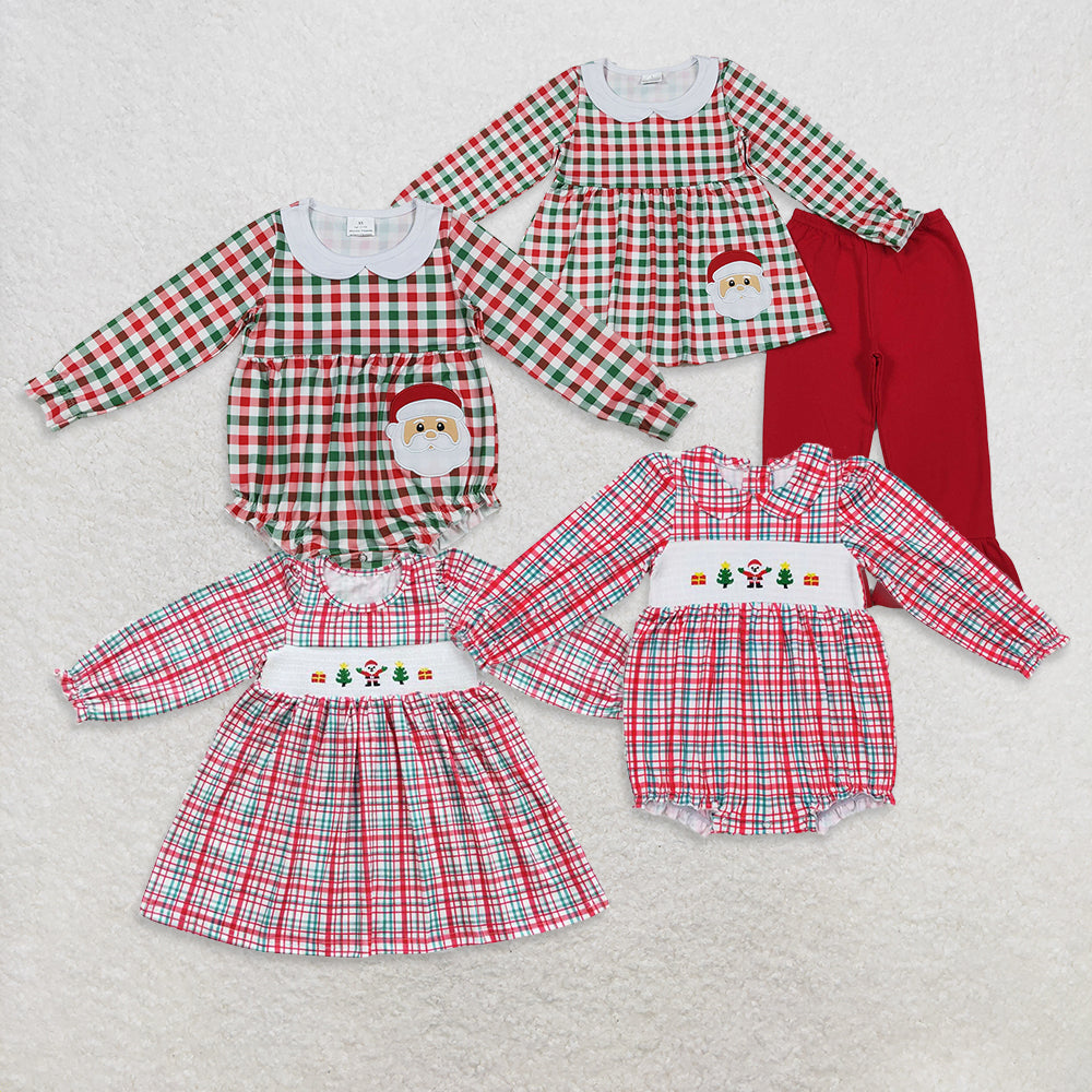 RTS NO MOQ Sibling Baby girls clothes Embroidery Christmas long-sleeved trousers suit & rompers and dress