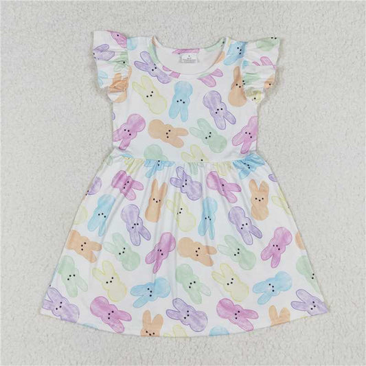 RTS SALES NO MOQ G6-17-3；，Colorful rabbit white flying sleeve skirt 彩色兔子白色飞袖裙