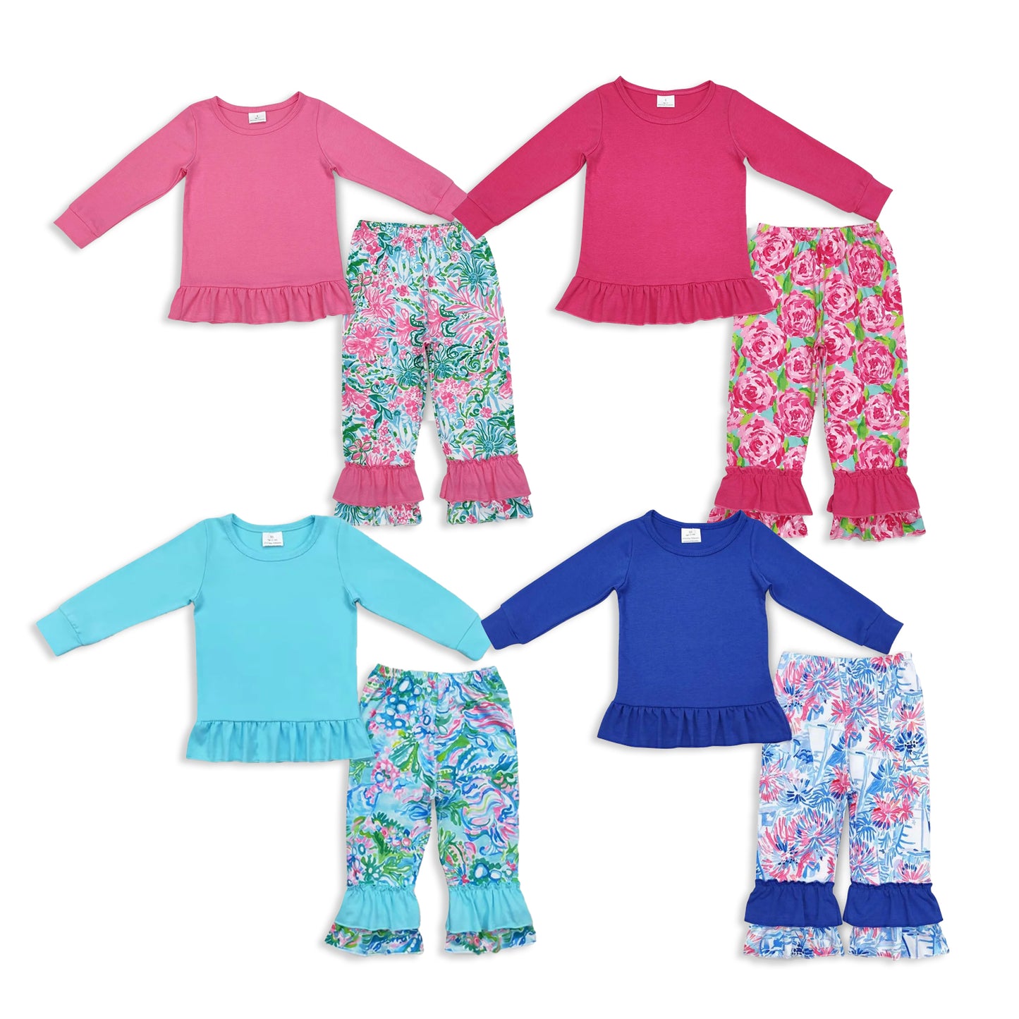 RTS NO MOQ Sibling baby girl clothes floral pattern long sleeve pants Sets