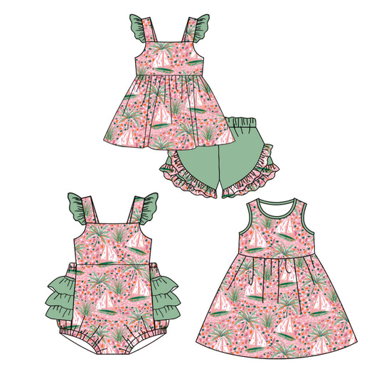 2.8 custom each style moq 5eta 4-6week Sibling Sisters baby girl short sleeve shorts sets and dress and rompers match family design