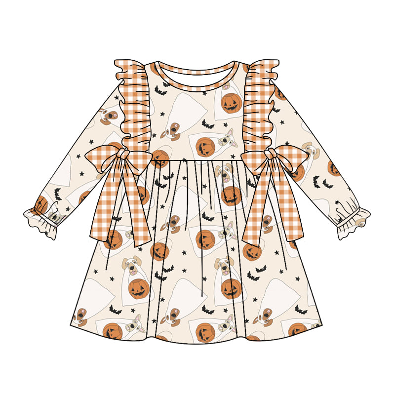 5.7custom each style moq 5eta 4-5week Sibling Sister Halloween pumpkin prints orange boys and girls outfits and baby romper match family design