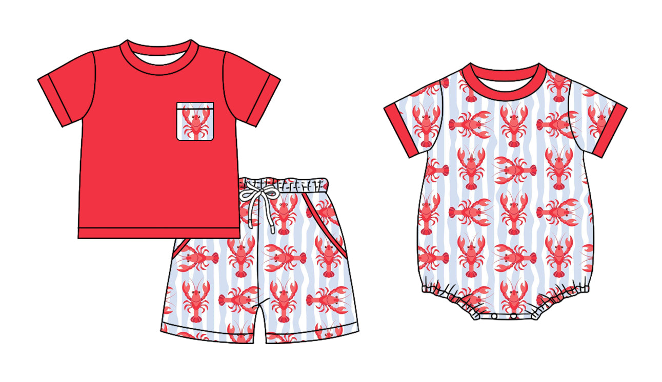 25.12.4 custom each style moq 5 eta 6-8 week Sibling Sister lobster baby boy short sleeve shorts sets and boy rompers match family design
