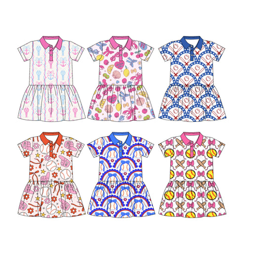 25.12.3 custom each style moq 5 eta 6-8week Sibling Sister baseball baby girl short sleeves dress 6 match design