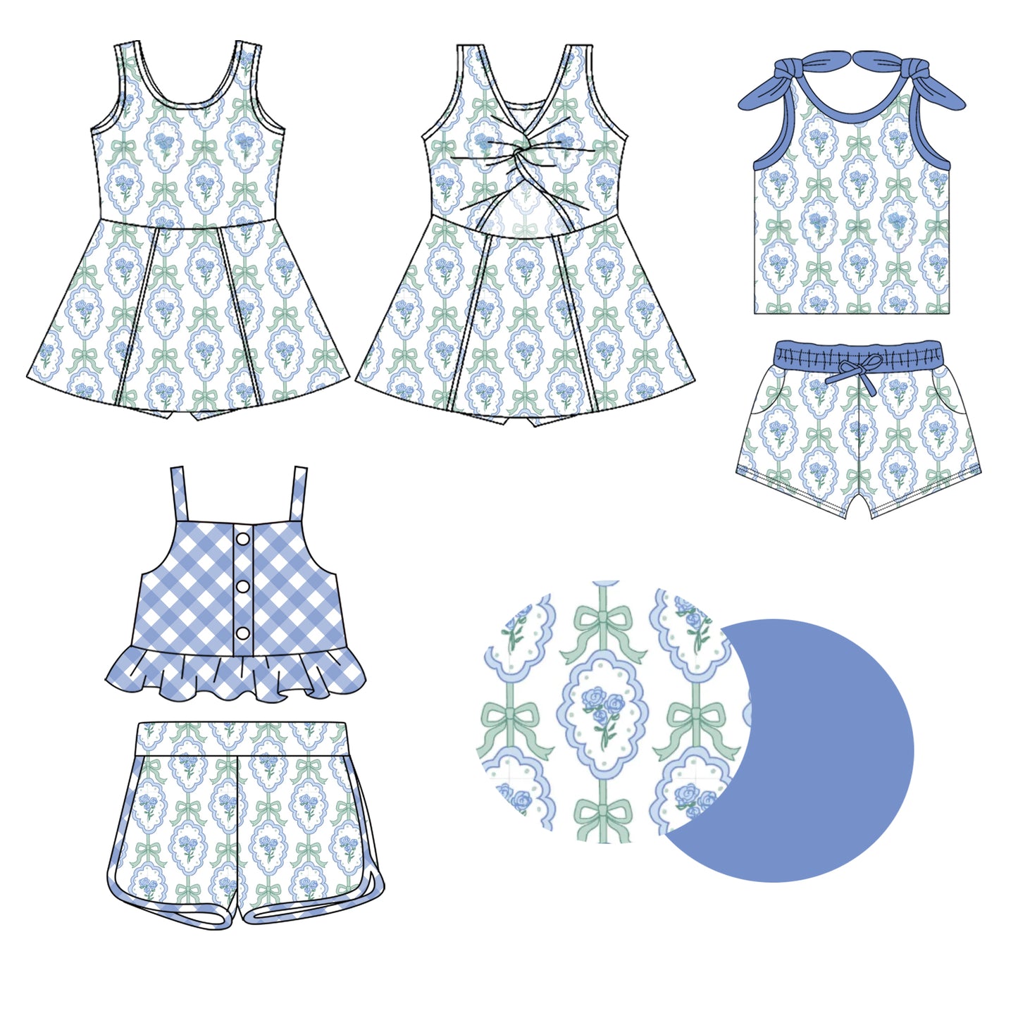 1.23 custom each style moq 5eta 4-6week Sibling Sister floral bow baby girl short sleeve shorts sets and sets 2 and dress match design