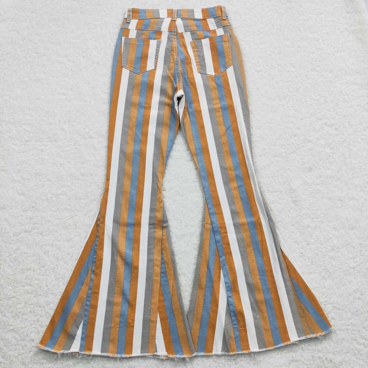 P0153 Adult Orange Off-White Striped Denim Trousers