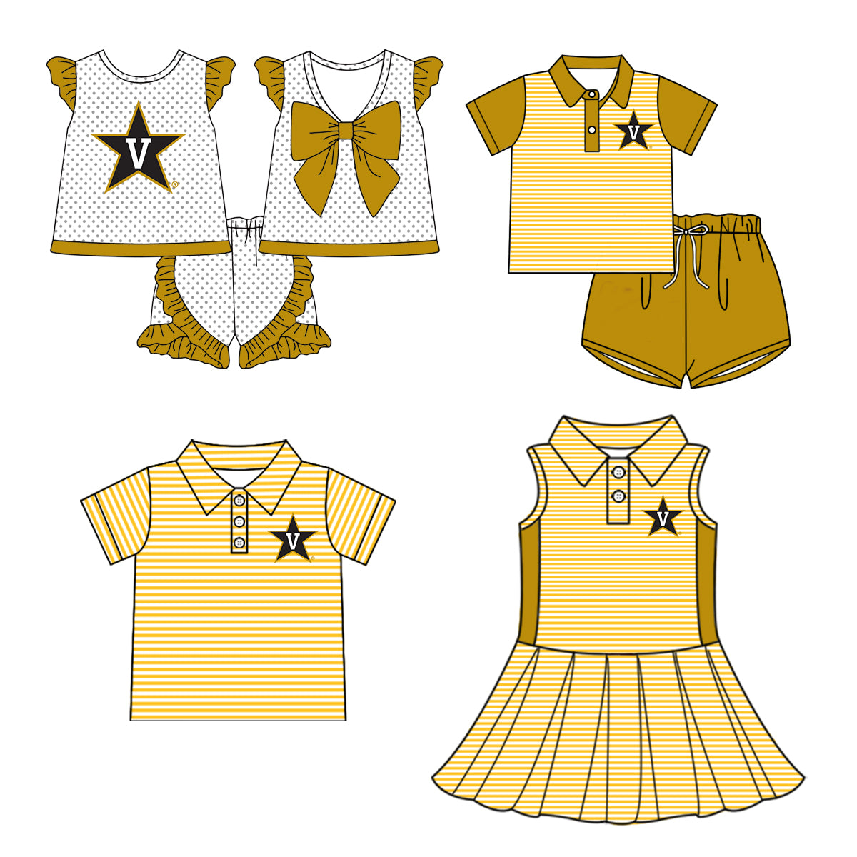 Custom summer teams baby girls clothes team dark yellow sets dress top-25.5.5