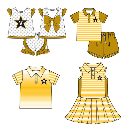 Custom summer teams baby girls clothes team dark yellow sets dress top-25.5.5