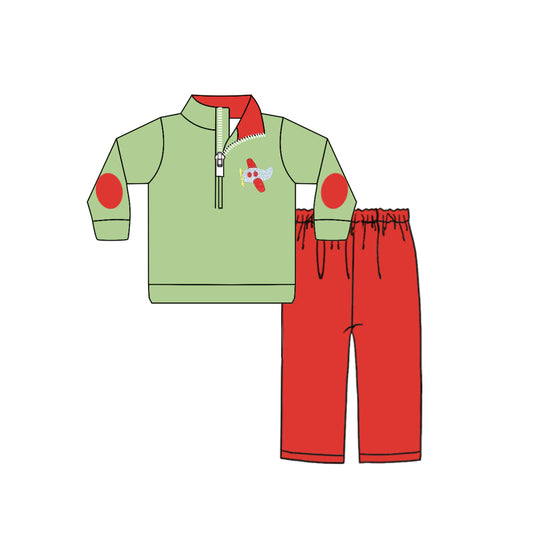 9.27 custom each style moq 5eta 4-6week baby boys clothes airplane red long sleeve pants sets