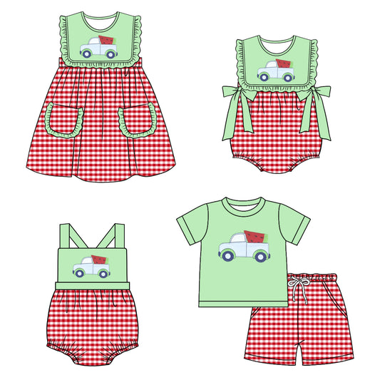 1.24 custom each style moq 5eta 4-6week Sibling Sister baby girl short sleeve shorts sets and boy romper and girl romper and dress match design