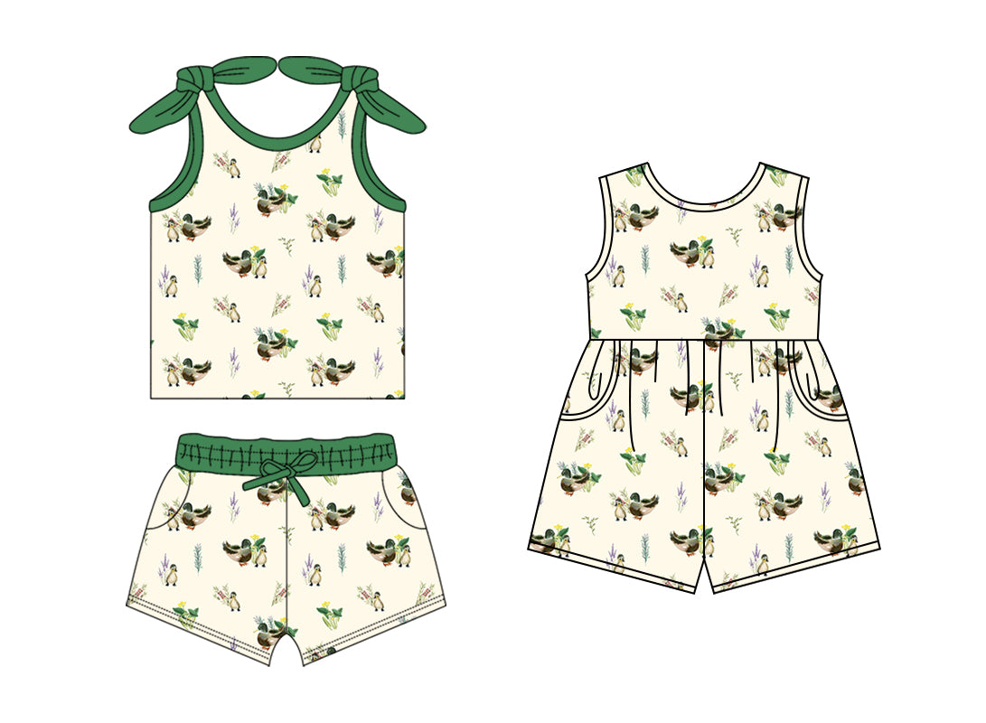 1.18 custom each style moq 5eta 4-6week Sibling Sister duck baby girls short sleeve shorts sets and jumpsuit match design