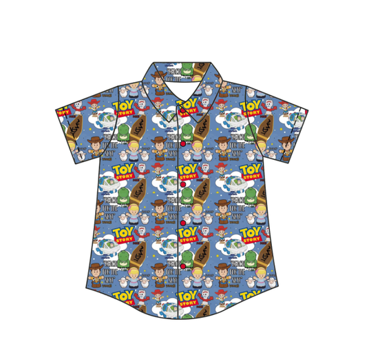 Custom moq 5 mix size milk silk baby boys clothes summer cartoon button short sleeve top