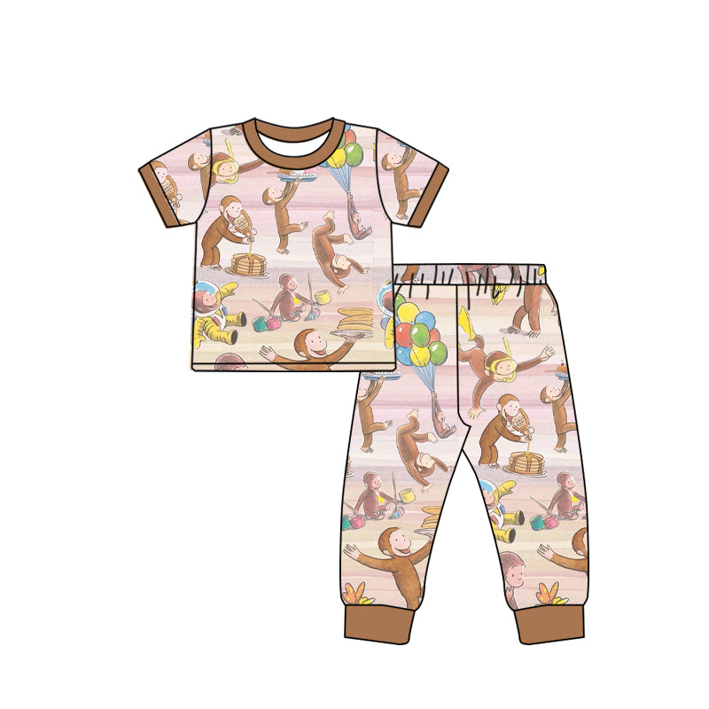 Deadline September  17 custom no moq eta 6-8weeks Cartoon Monkey Balloon Short Sleeve Long Pants Suit