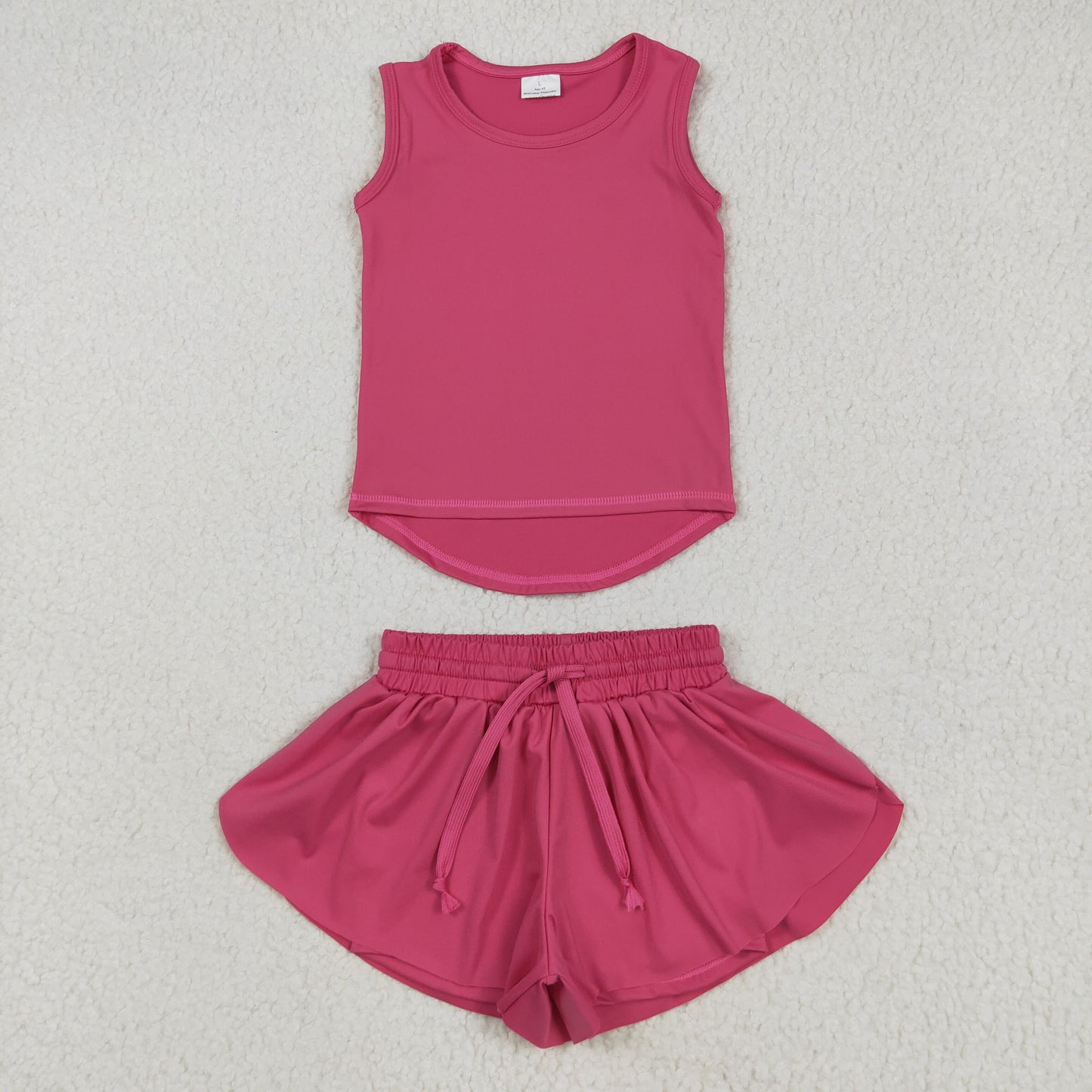 RTS NO MOQ GT0982+SS0545 Pure rose red sleeveless vest yoga top shorts sets