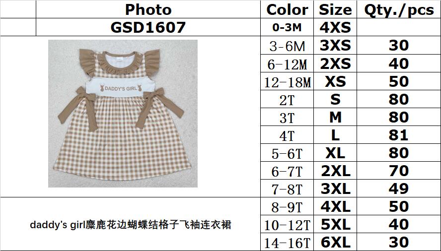 RTS NO MOQ ETA 5/7days Arrived GSD1607 Daddy's girl elk lace bow plaid flying sleeve dress