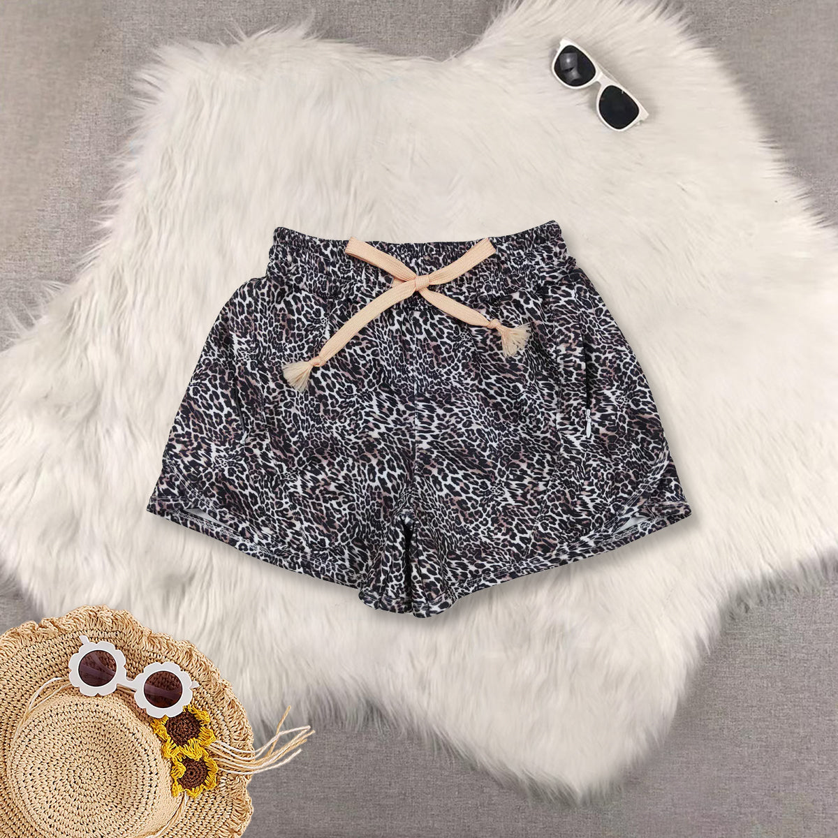 RTS NO MOQ Sibling baby girls clothes pumpkin leopard Short Sleeve Suit  & Top and shorts