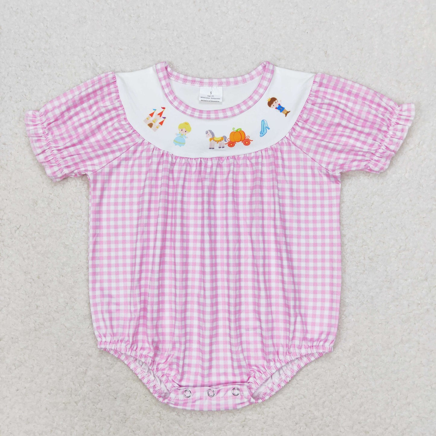 RTS no moq SR1692 Castle and Cartoon pumpkin car pink and white plaid short-sleeved jumpsuit
