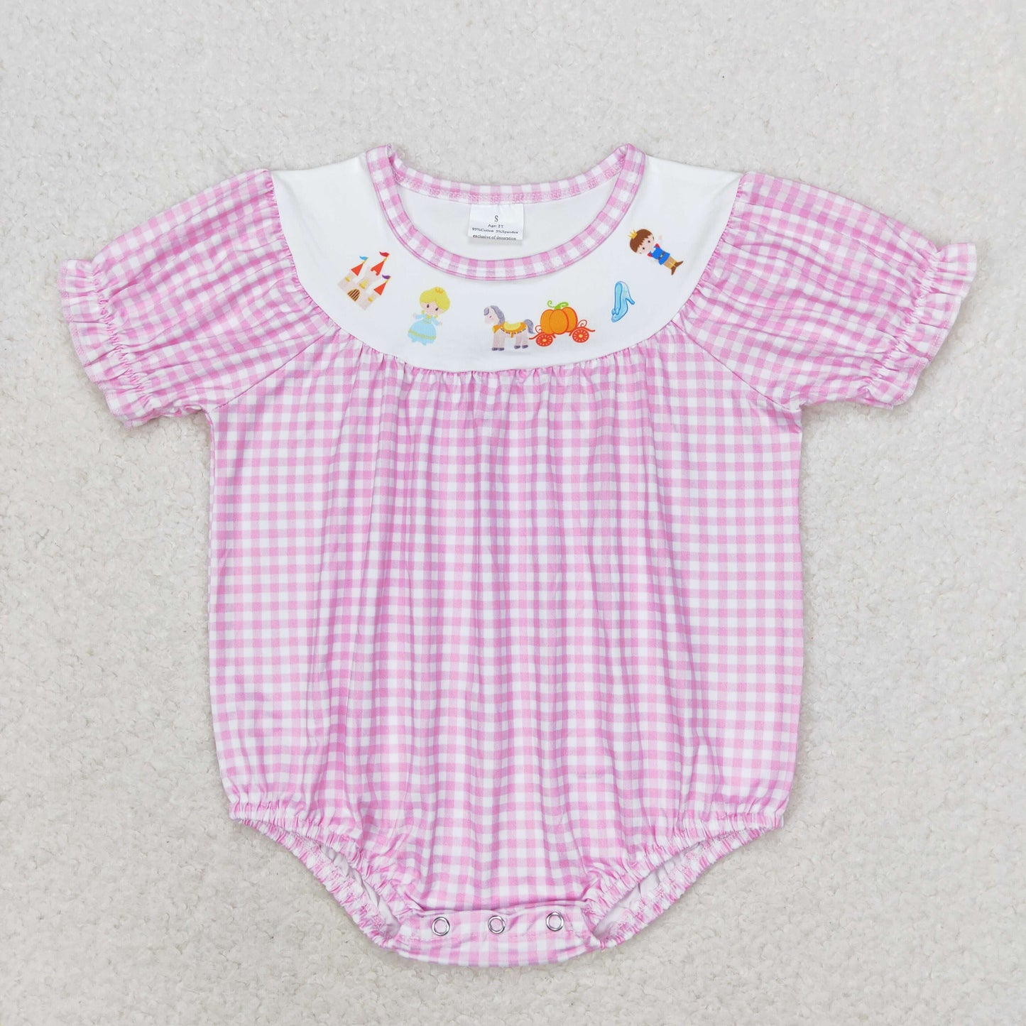 RTS no moq SR1692 Castle prince and princess pumpkin car pink and white plaid short-sleeved jumpsuit