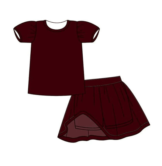 Deadline: June 2 custom no moq eta 5-6week Pure cotton maroon short sleeve shorts girls suit