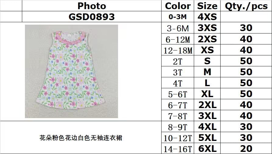 GSD0893 Floral pink lace white sleeveless dress