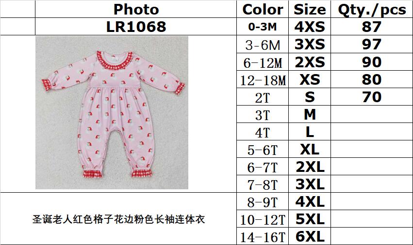 rts no moq LR1068 Santa Claus red plaid lace pink long-sleeved jumpsuit