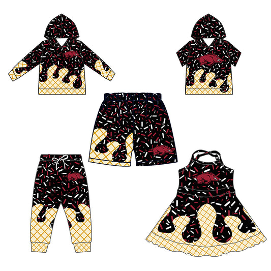 Custom summer teams baby girls clothes team black hooded long sleeve tops and short sleeve top and dress and pants and shorts-25.5.27