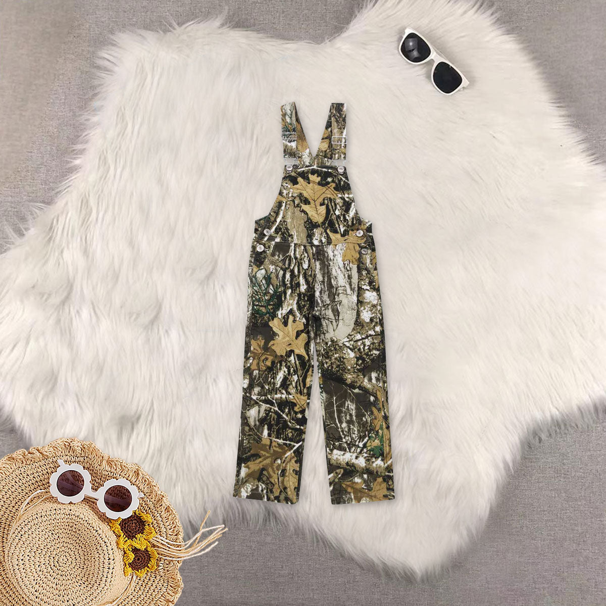 RTS NO MOQ Sibling denim Kids Fall Hunting Camo Denim Strap jumpsuits Overall