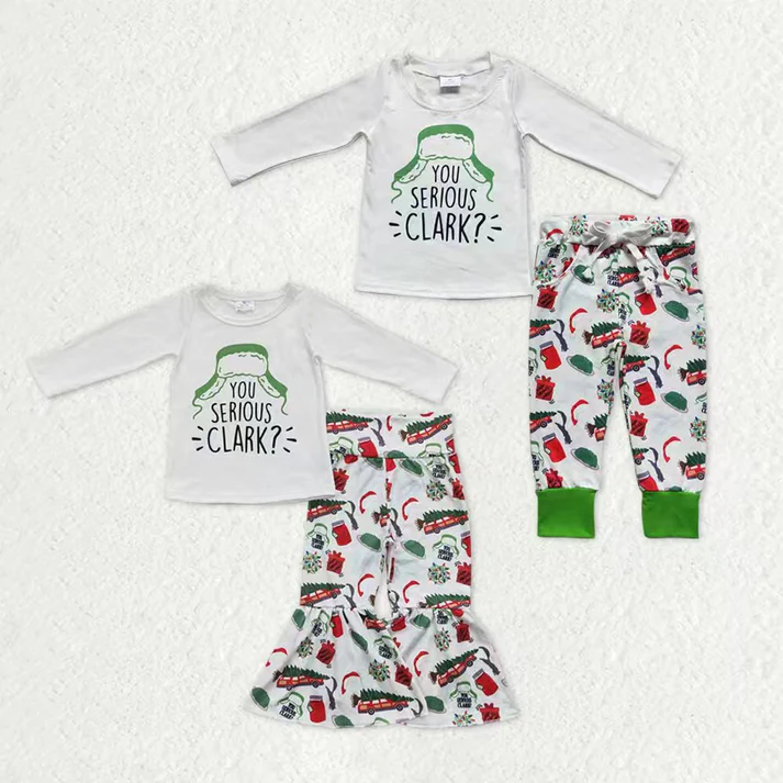 RTS NO MOQ Sibling Baby girls boy clothes Christmas long-sleeved trousers suits