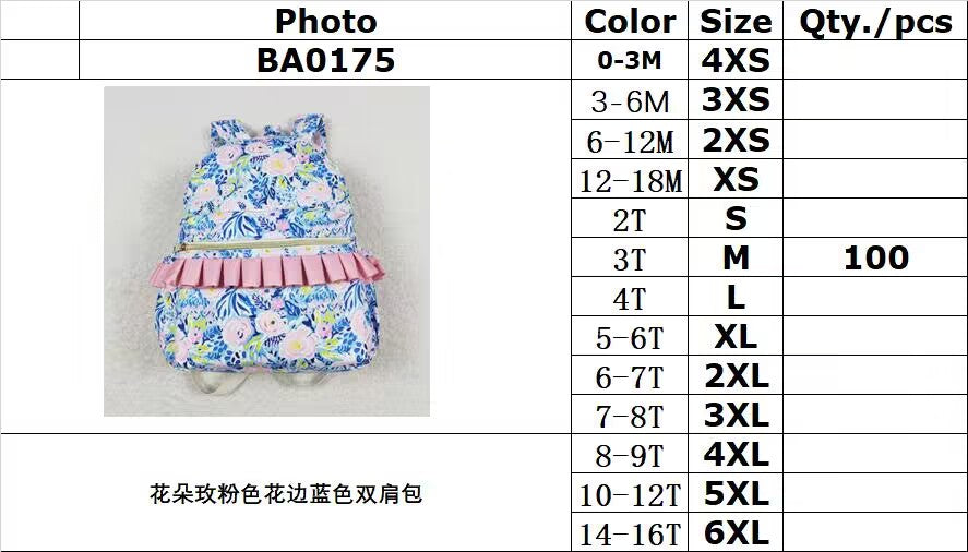 BA0175 Flower rose pink lace blue backpack