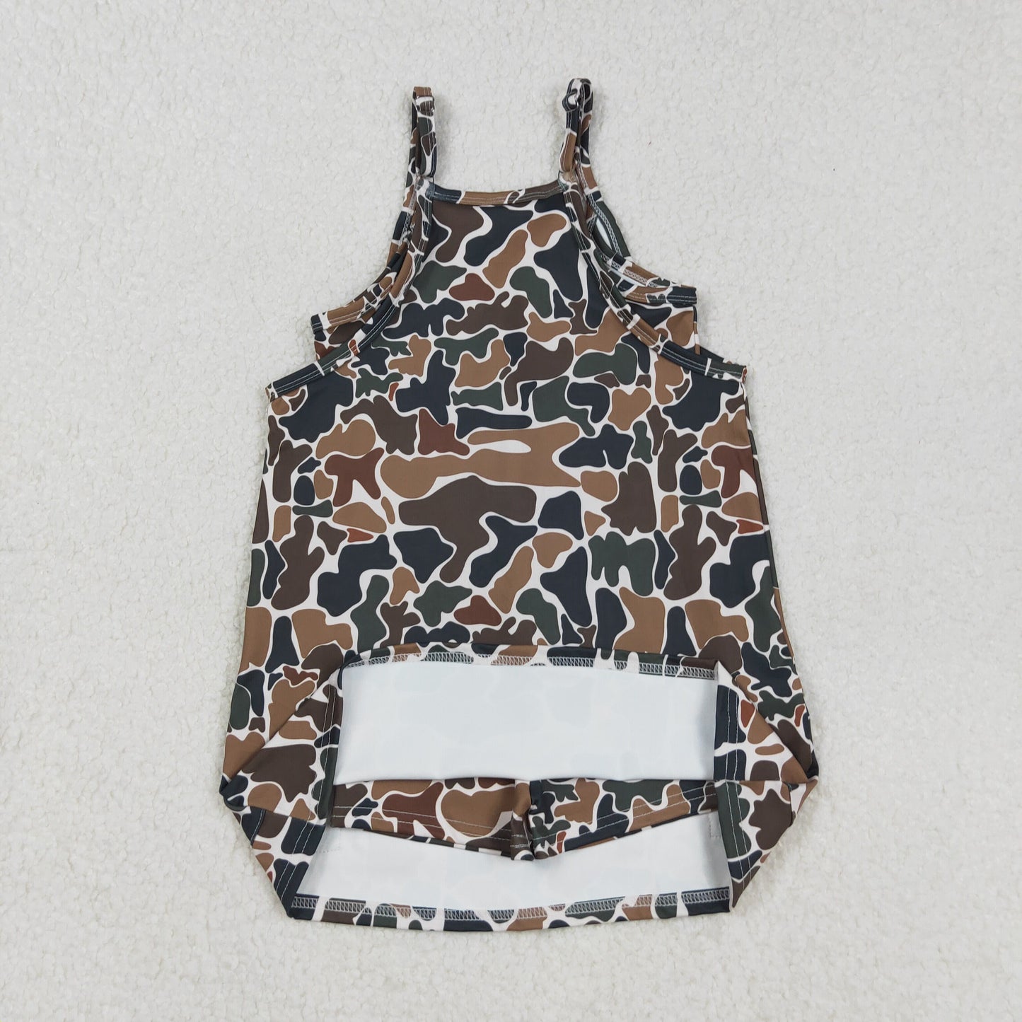 RTS NO MOQ（In Stock) GSD2721 Beige yoga slip dress with brown and green camouflage pockets