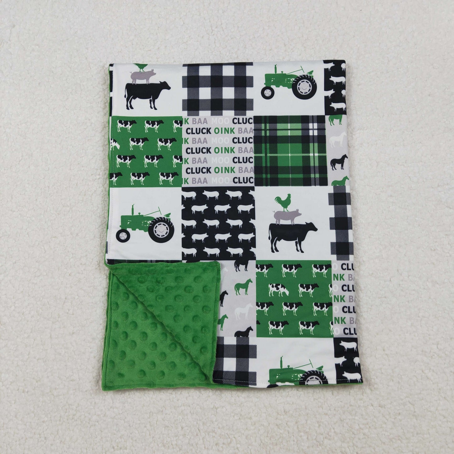 RTS NO MOQ（In Stock) BL0056 Green Baby Blanket with Farm Truck and Cow