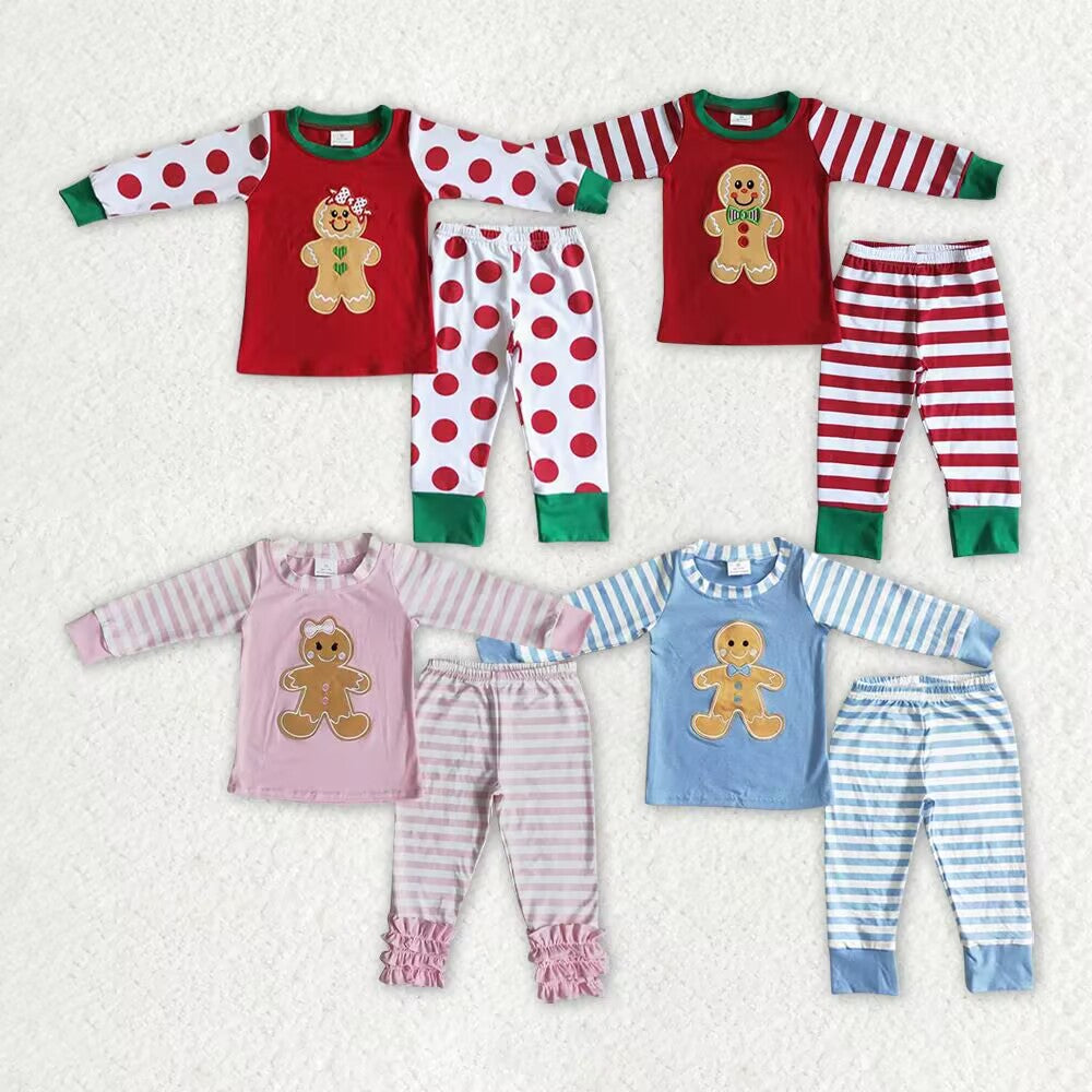 RTS NO MOQ 6 A18-15 6 A12-20 6 B8-23 6 A7-26 Embroidered Biscuit Bear Polka Dot & Stripe Long Sleeve Set