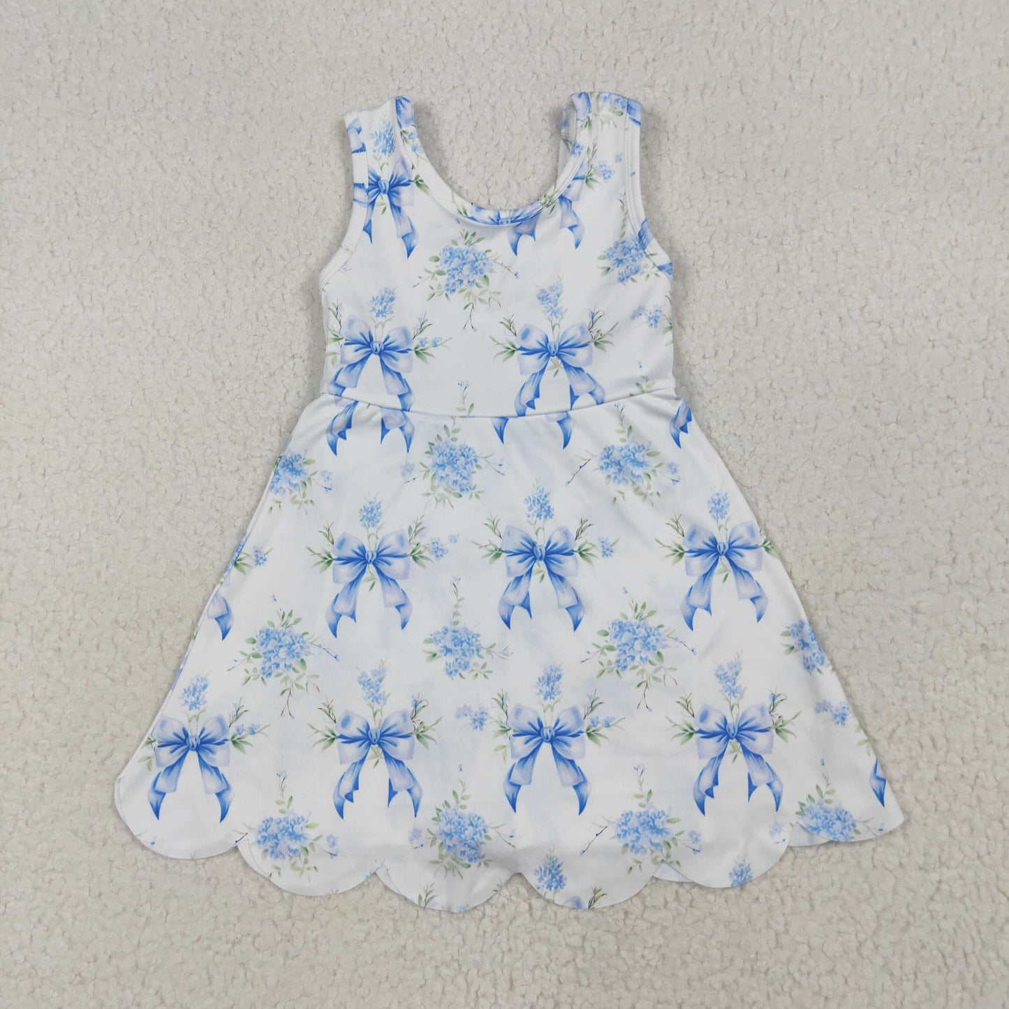 RTS NO MOQ GSD2587 Flower blue bow pattern lace yoga sleeveless dress