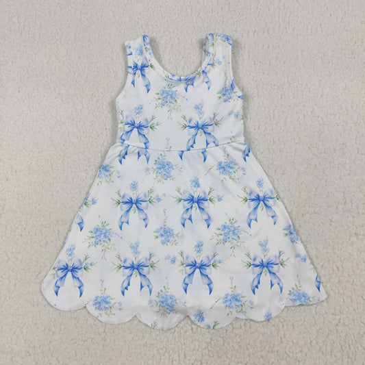 RTS NO MOQ GSD2587 Flower blue bow pattern lace yoga sleeveless dress