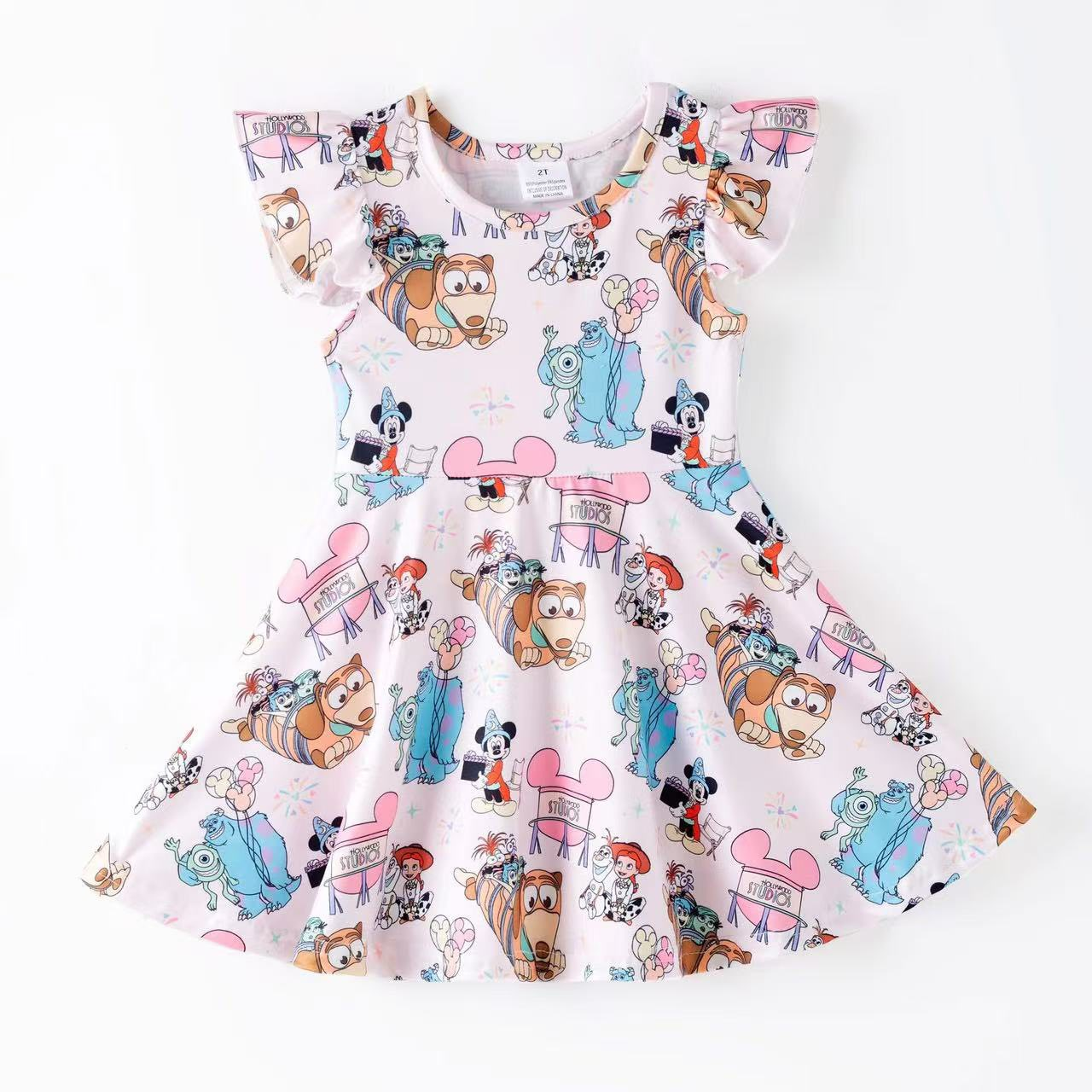 Custom moq 5 each style eta 6-7weeks baby girl clothes cartoon flying sleeve dress-25.7.24