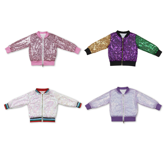 RTS NO MOQ Sibling baby boy clothes Sequined Zipper Long Sleeve Jackets