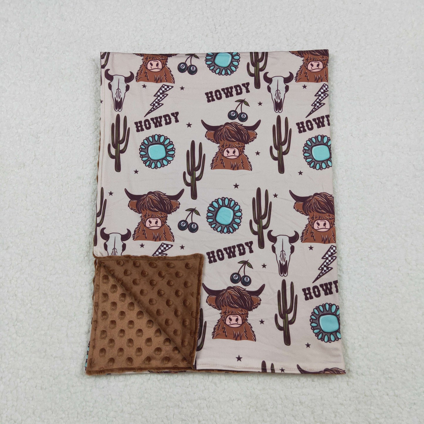 RTS NO MOQ（In Stock) BL0153 Howdy Gemstone Cactus Alpine Bull Head Brown Baby Blanket