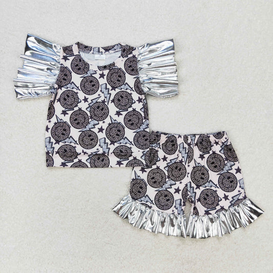 rts no moq GSSO0521 Leopard print smiley star lightning silver lace short-sleeved shorts suit