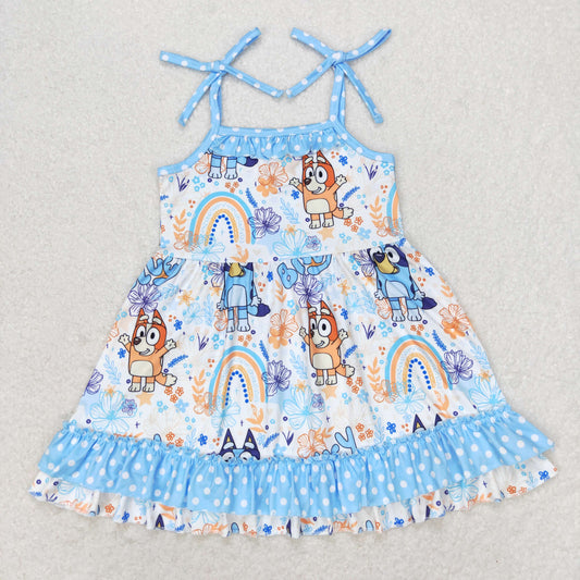 RTS no moq GSD1284 bluey rainbow flower polka dot blue lace suspender dress