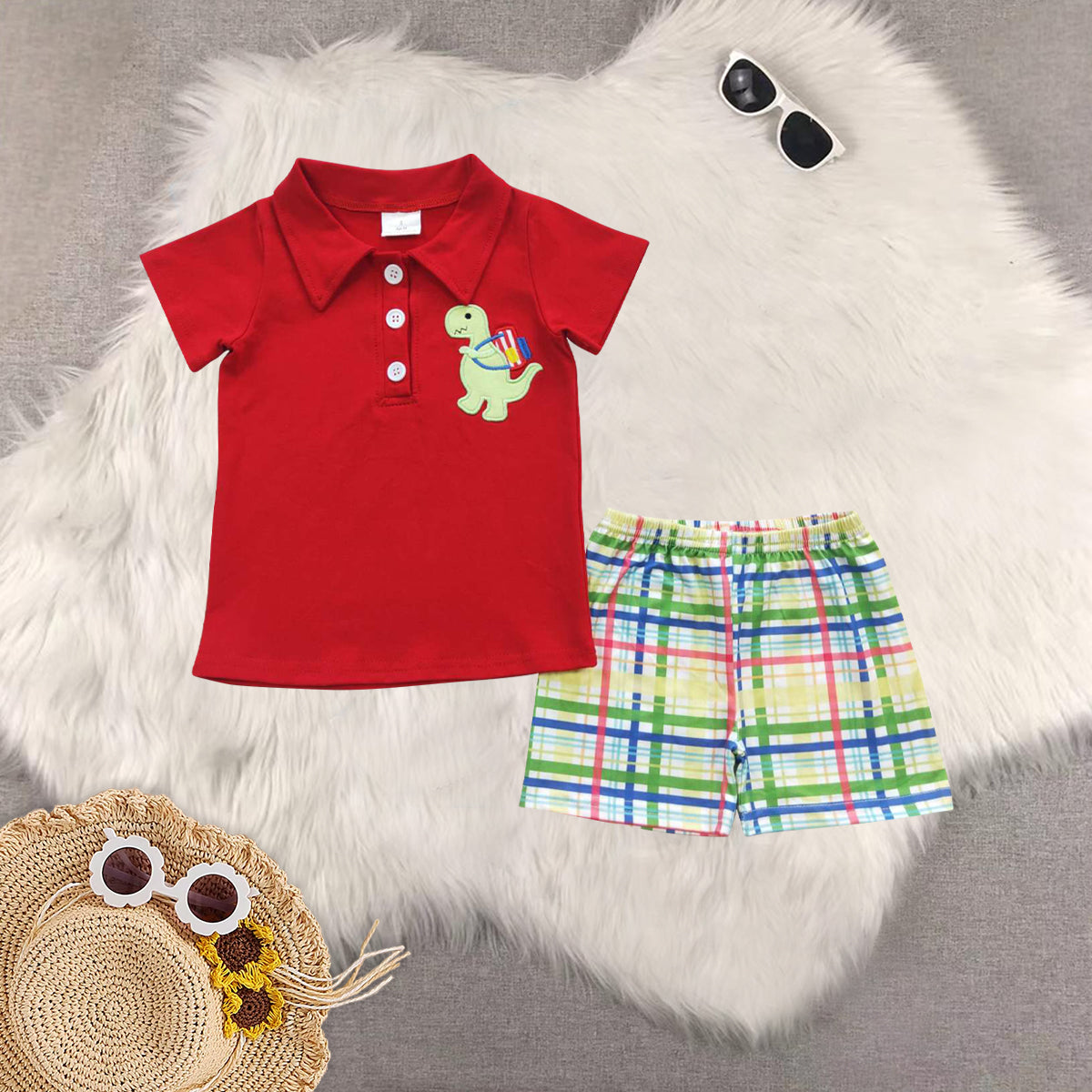 RTS NO MOQ baby girl clothes embroidery back to school short-sleeved shorts suit & short-sleeved sets