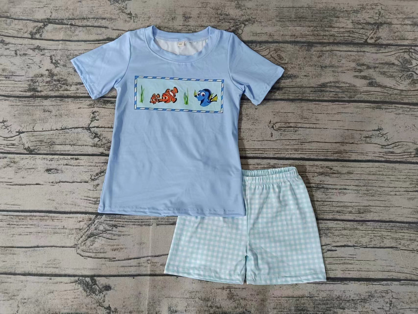 custom moq 5 eta 5weeks summer Underwater World Clown Fish Boys Short Sleeve Shorts Set