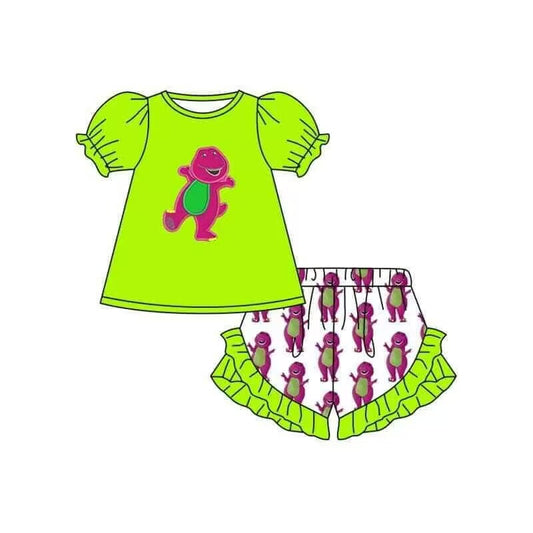 custom moq 5 eta 4-5 weeks baby girls clothes bright green puff sleeve lace shorts summer outfit