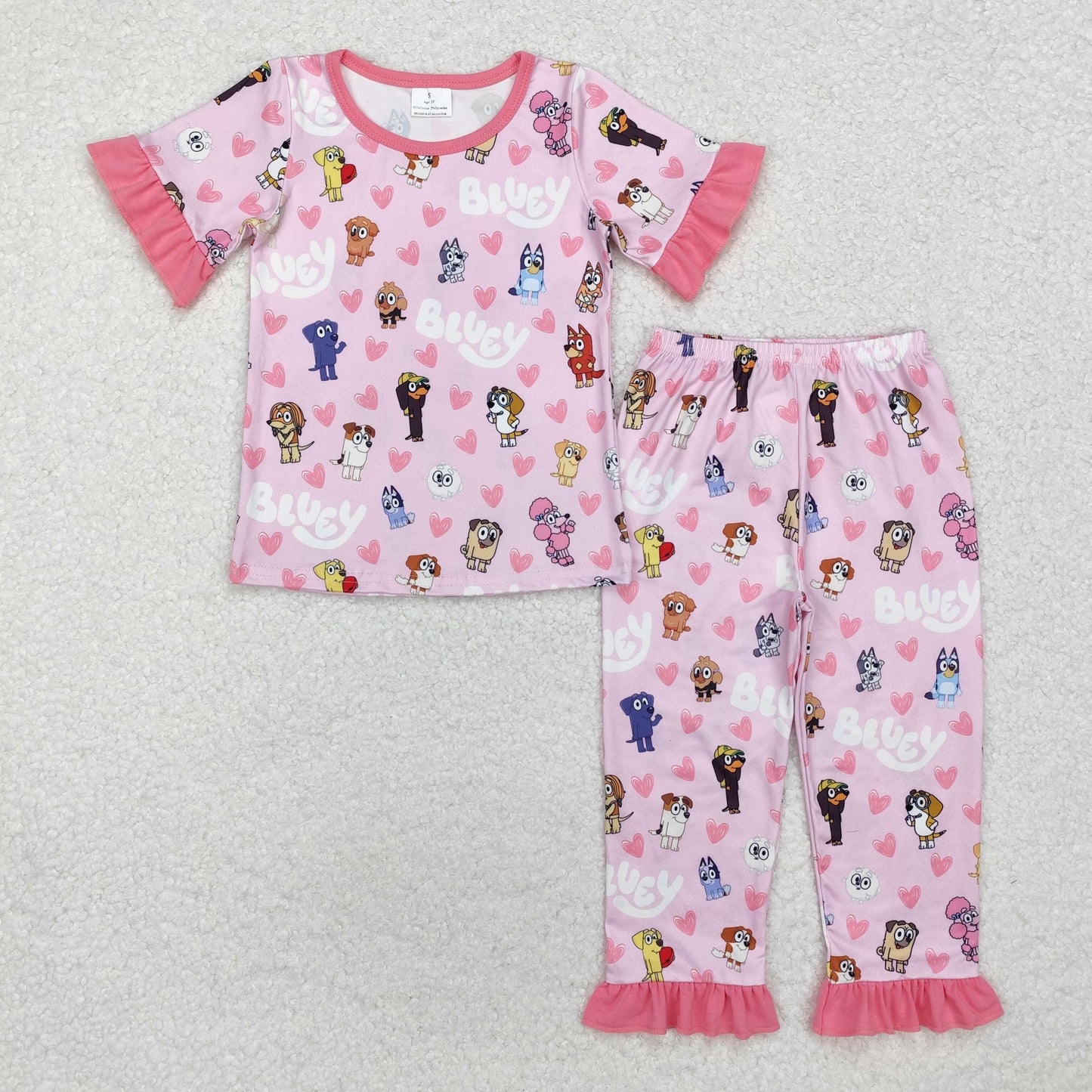 RTS NO MOQ ETA 5/7days Arrived GSPO1760 bluey Valentine's Day love lace pink short-sleeved long pants pajama set