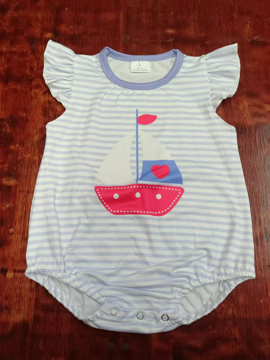 Custom moq 3 eta 6-7weeks  Red sailboat light purple striped flying sleeve romper