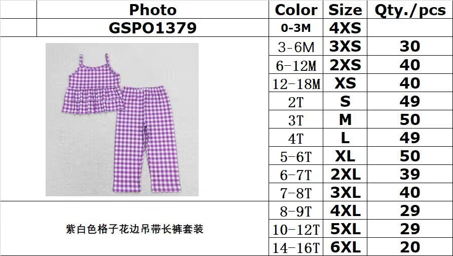 GSPO1379 Purple and white plaid lace suspender trousers suit