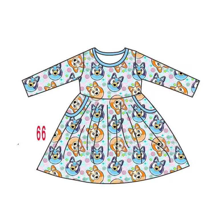 custom moq 5 eta 4-6 weeks Girls baby girls clothes HEELER BONUTS blue long sleeve summer skirt