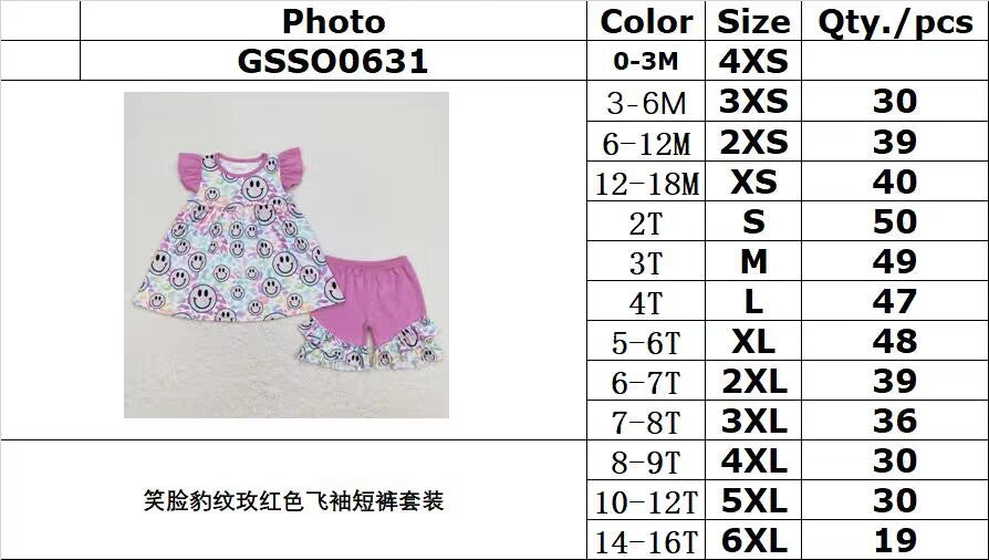 GSSO0631 Smiling leopard print rose red flying sleeve shorts suit