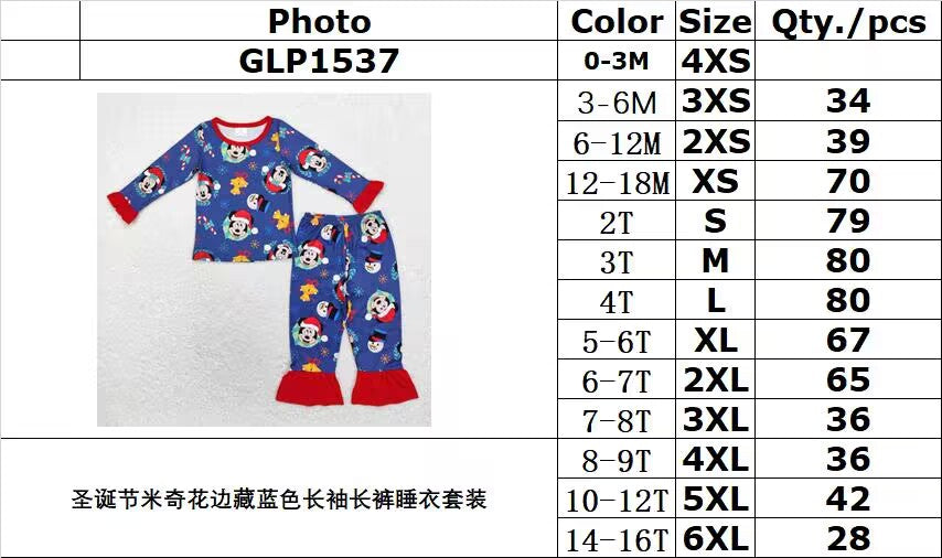 rts no moq GLP1537 Christmas Mickey lace navy blue long-sleeved trousers pajamas set